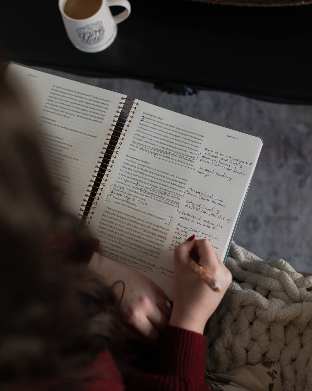 Women writing in a Bible