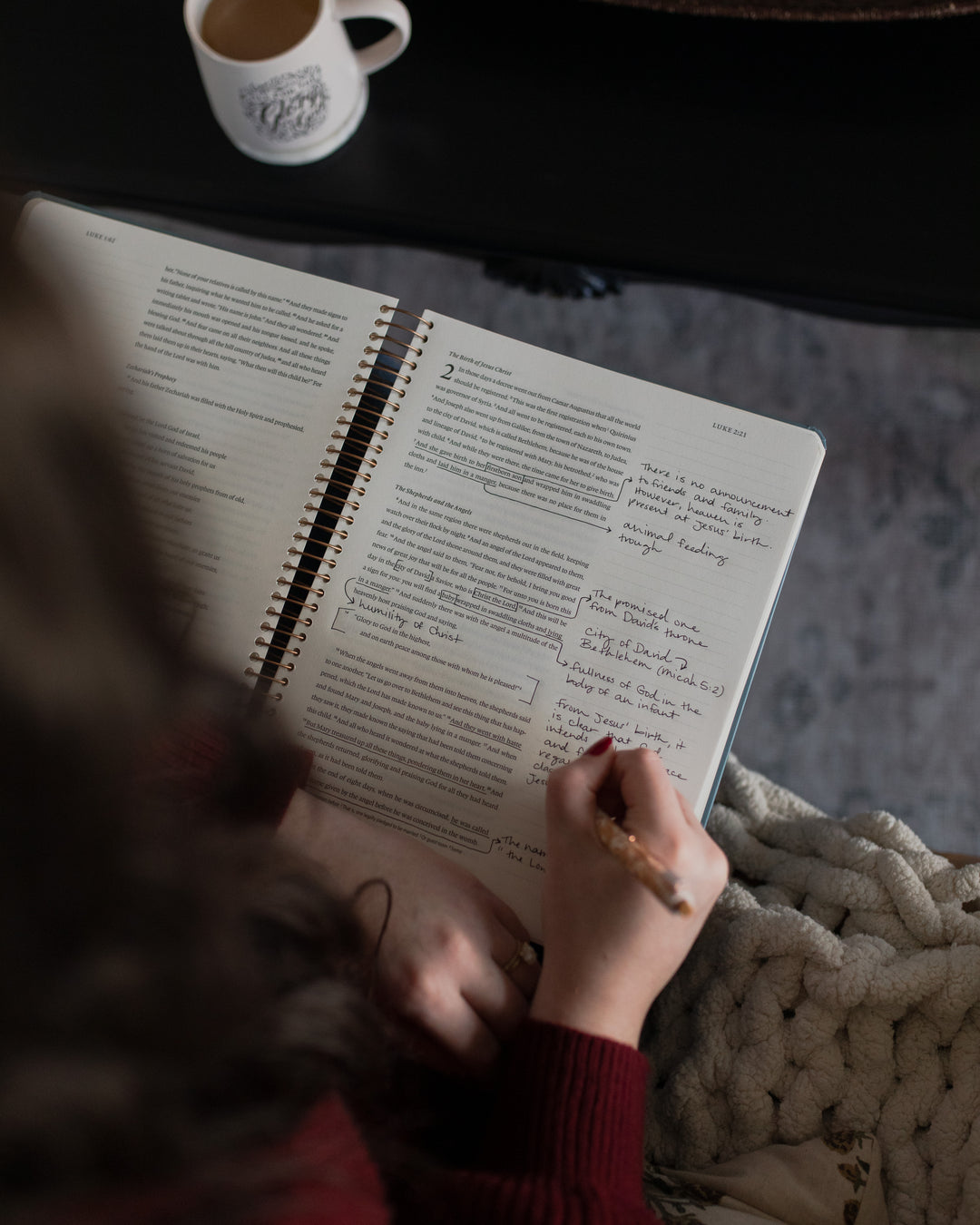Women writing in a Bible