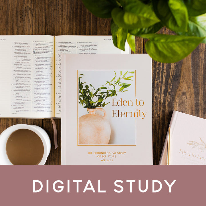 Bible study sitting on a table with a Bible and coffee mug. The words Digital Study overlay the image.