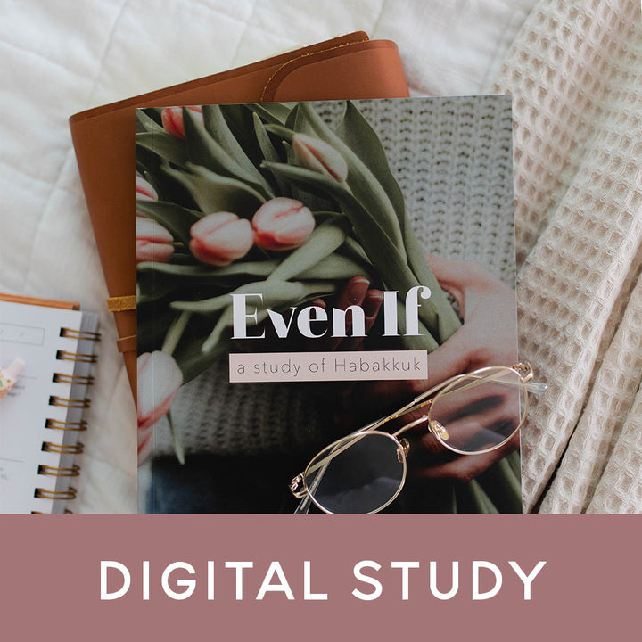 Bible study sitting with a Bible on a bed with glasses on top of the study. The words Digital Study overlay the image.