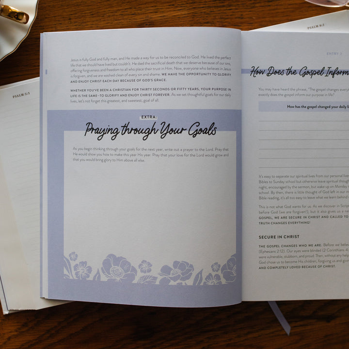 Praying through your goals page in women's goal setting workbook called this is his year