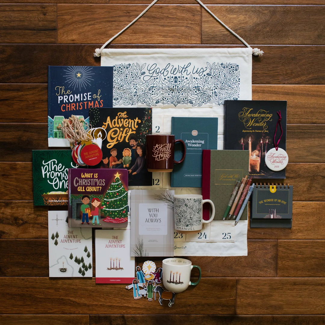 The Full advent collection laying on a wooden floor