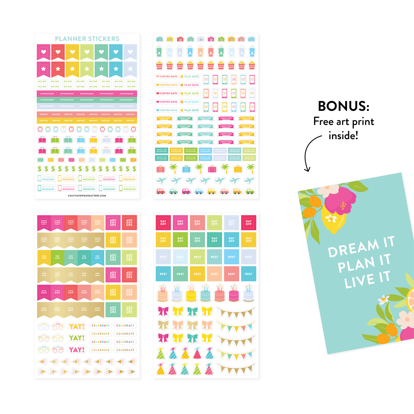 Planner Sticker Pack - Cultivate What Matters - Goal Setting