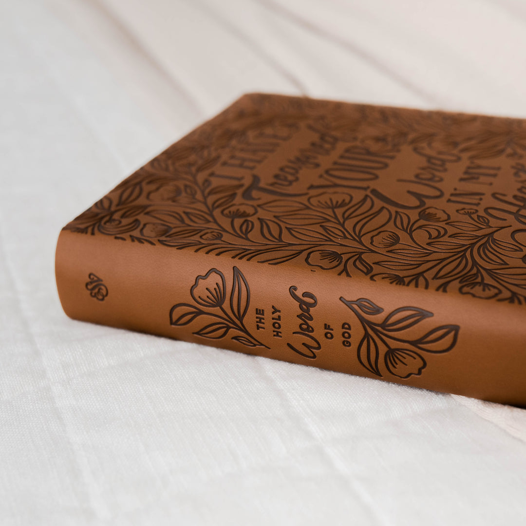 floral brown leather journaling bible for women