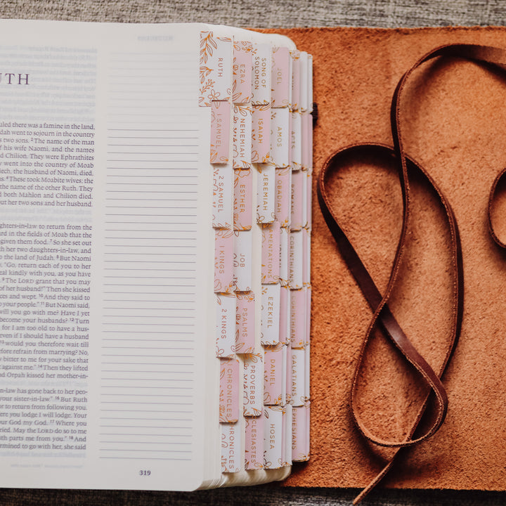 Bible Tabs with gold foil applied on the side of Journaling Bible