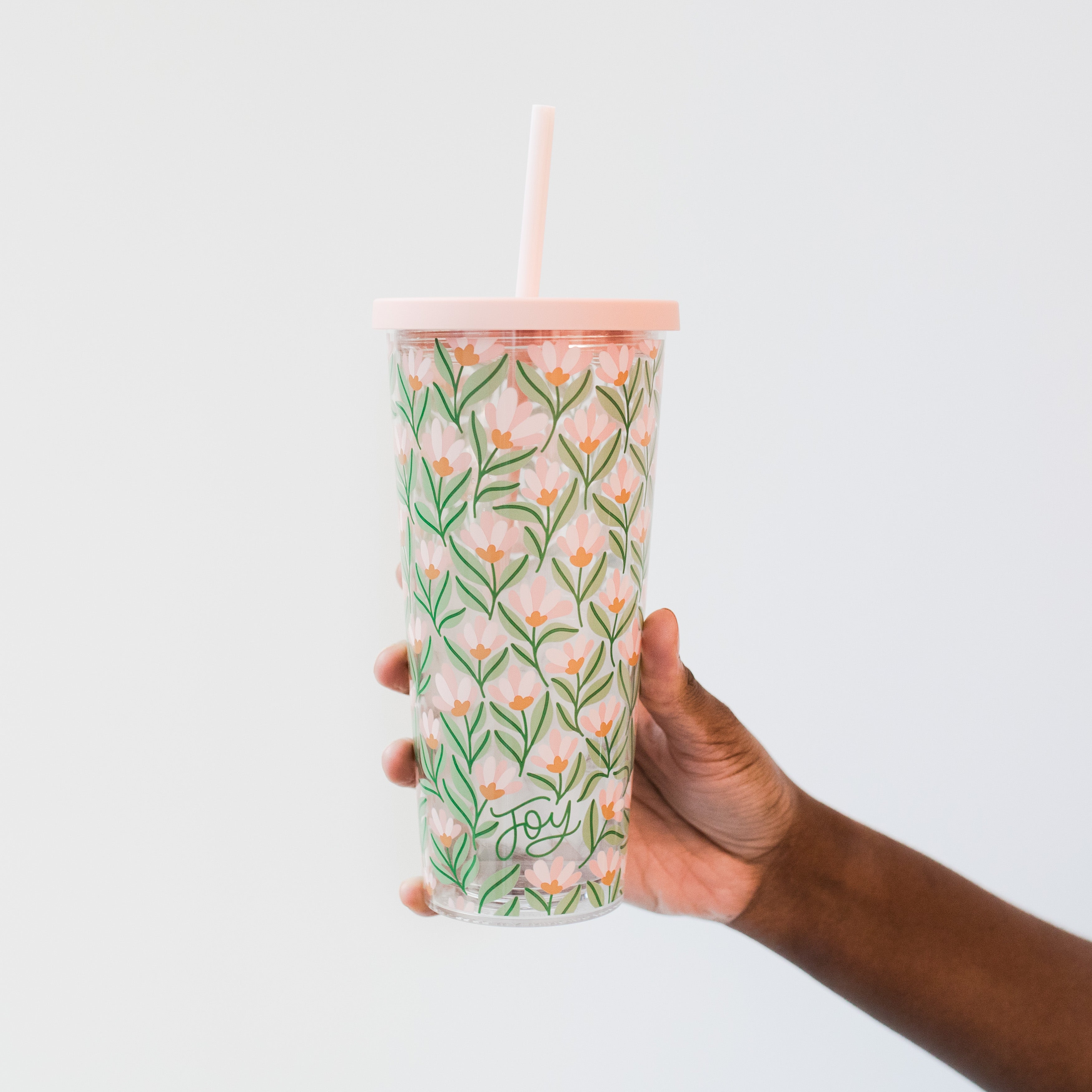 Don't Hurry Be Happy - Beige Acrylic Tumbler with Straw