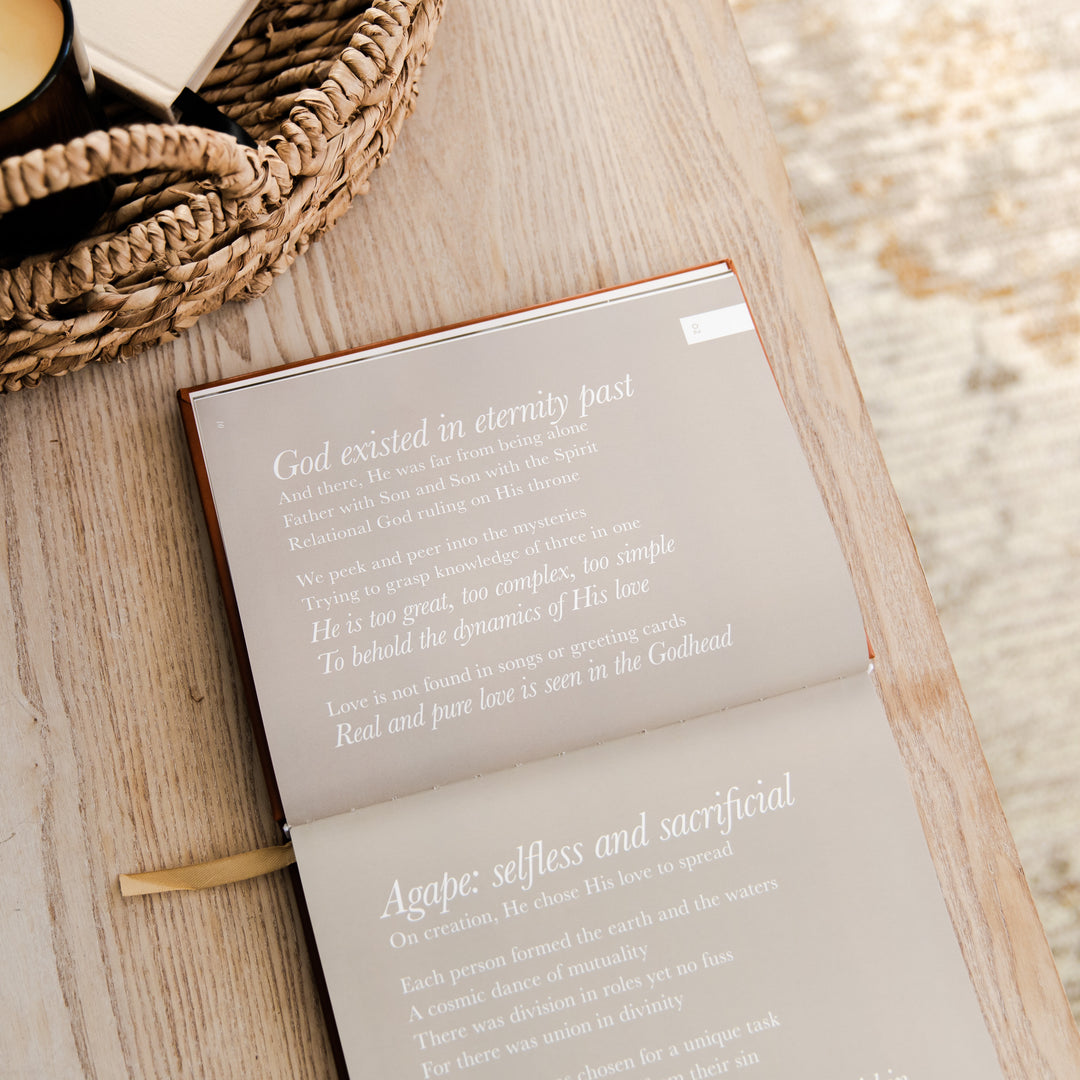 devotional opened to writing on a table
