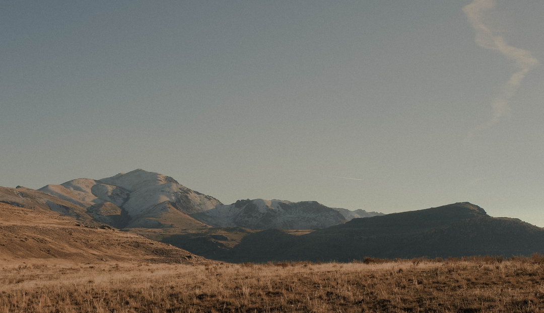 A sandy range with mountains in the background
