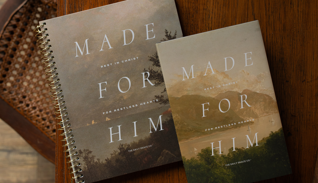 The Made for Him set on a wooden table near a woven chair