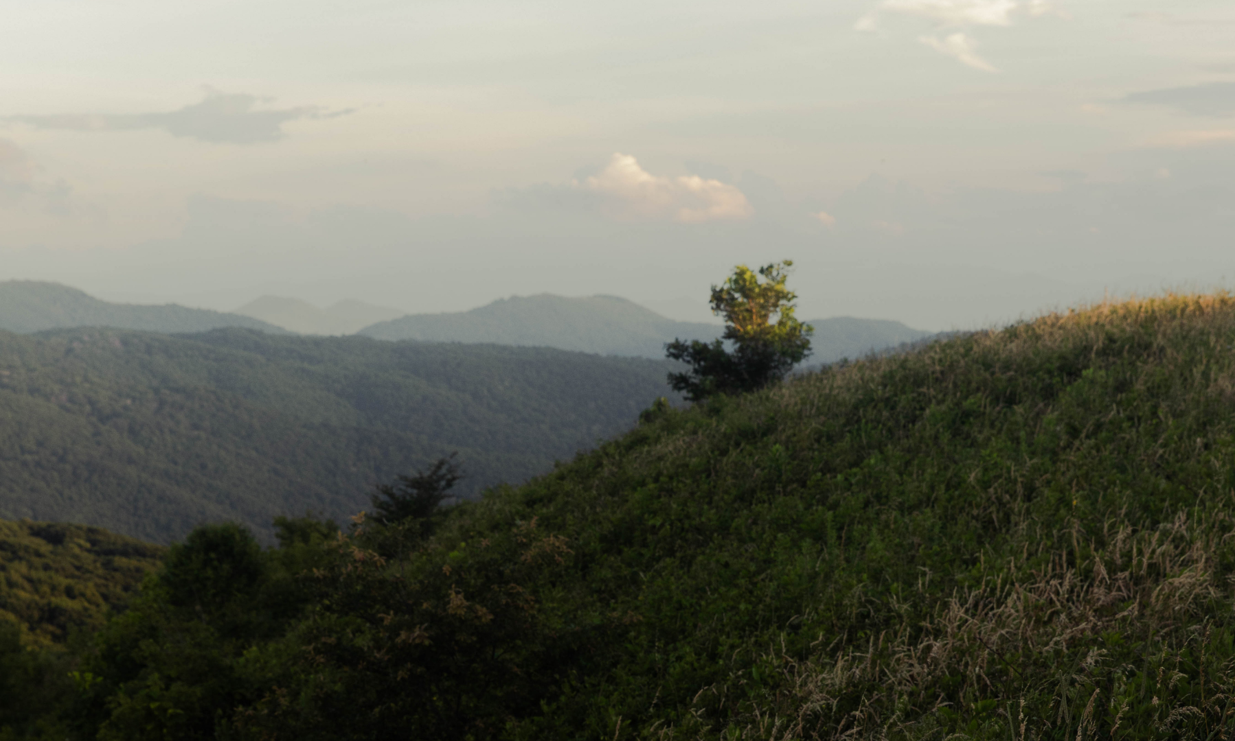 Multiple hills with more in the distant background covered in greenery