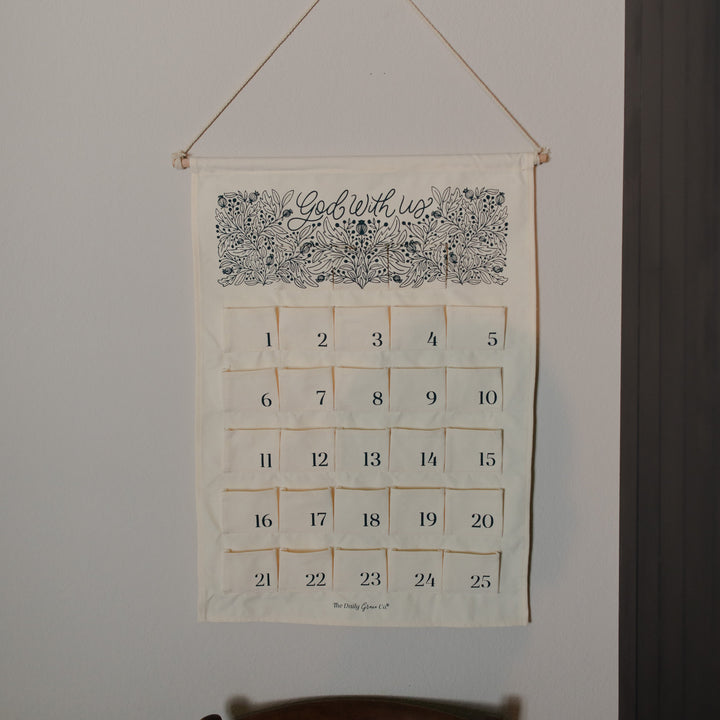 An advent calendar hanging on the wall