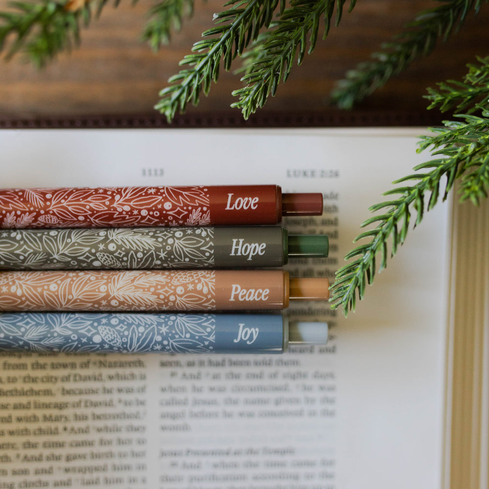 Love, Hope, Peace and Joy words on Advent Pen Set