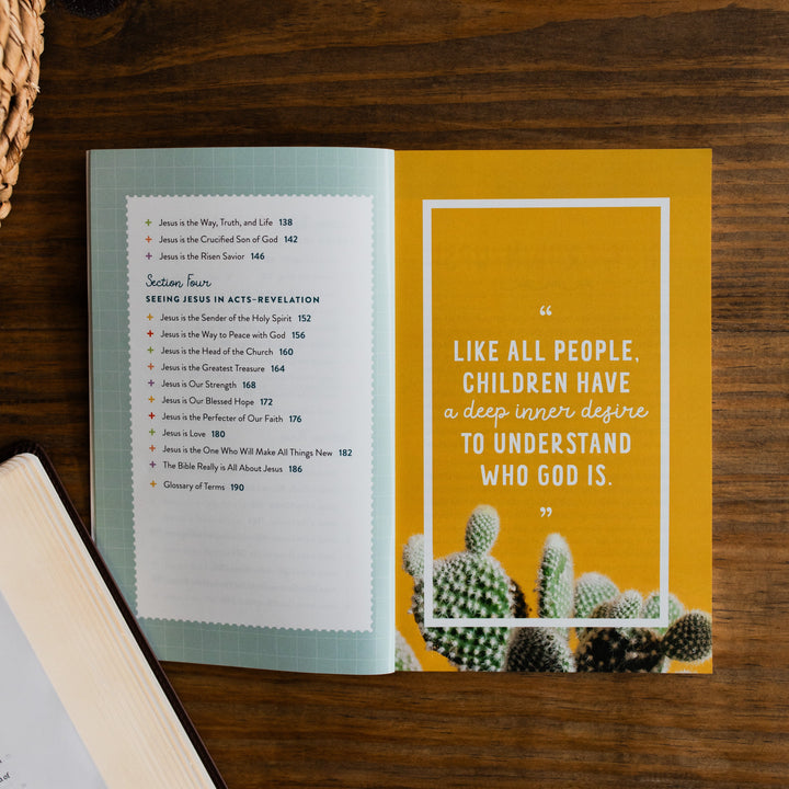 Family devotional on a wooden surface
