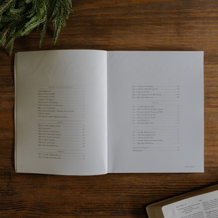 The Awakening Wonder opened to the table of contents page on a wooden table
