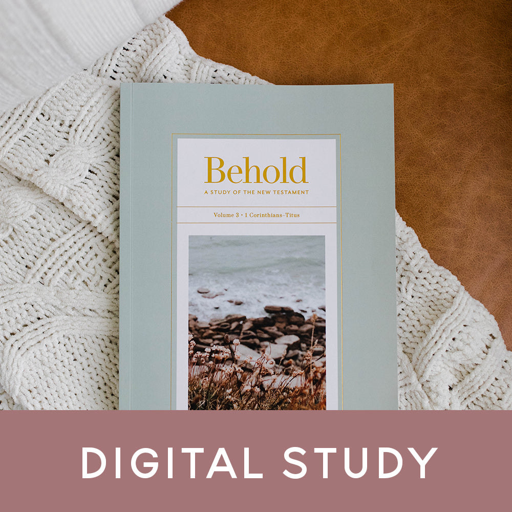 Behold Bible study on a white blanket and a Digital Studies banner on the photo.