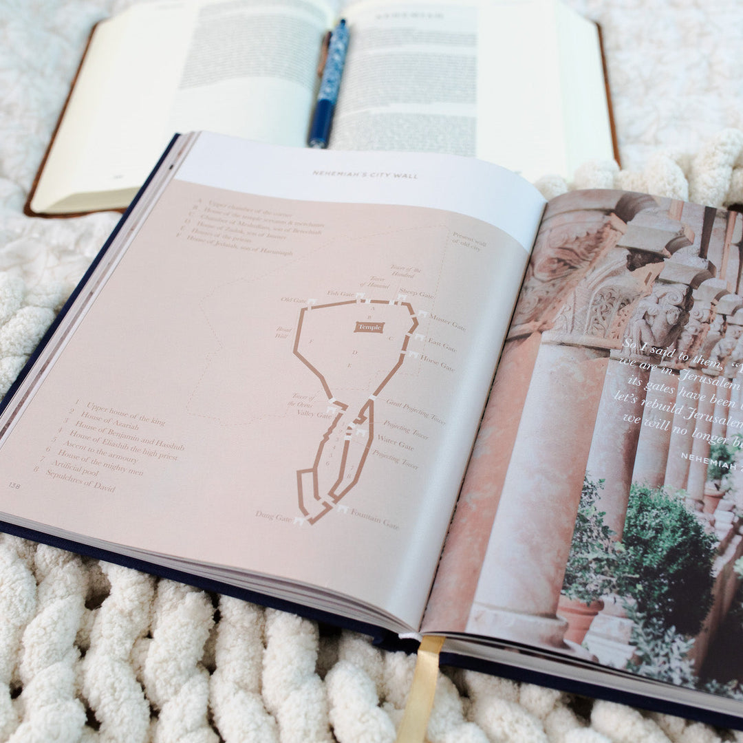 Handbook open to pages of maps and scripture