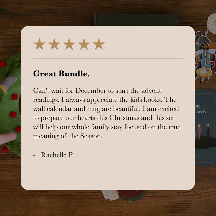 Rachelle describes the family bundle as a great bundle that helps them stay focused on the meaning of the season. She rates the bundle as 5 stars.