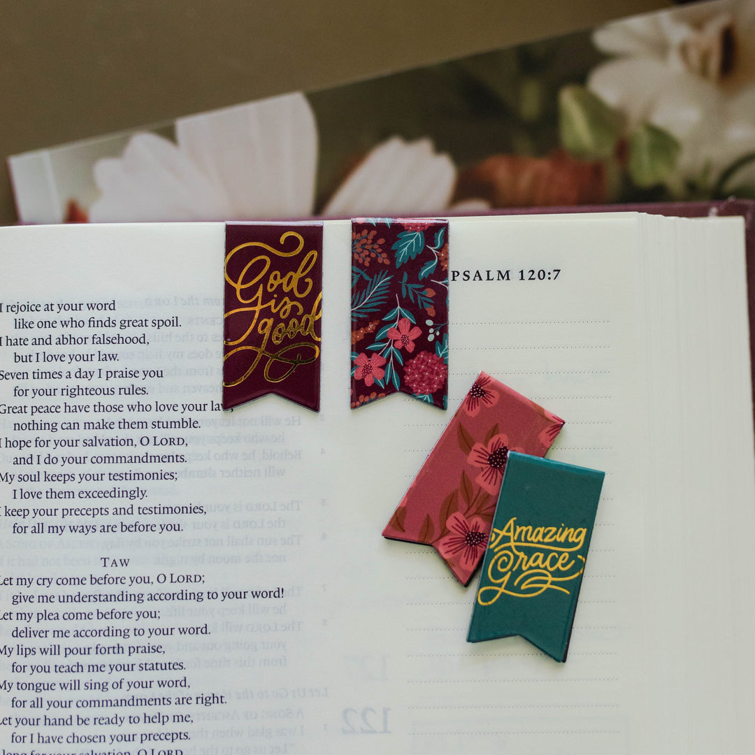 Beautiful Bible and book magnetic bookmarks with floral patterns