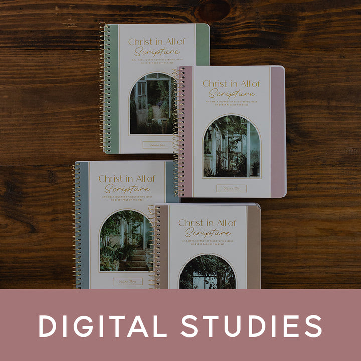 4 Bible studies on a wooden table with a banner that reads digital studies over the image