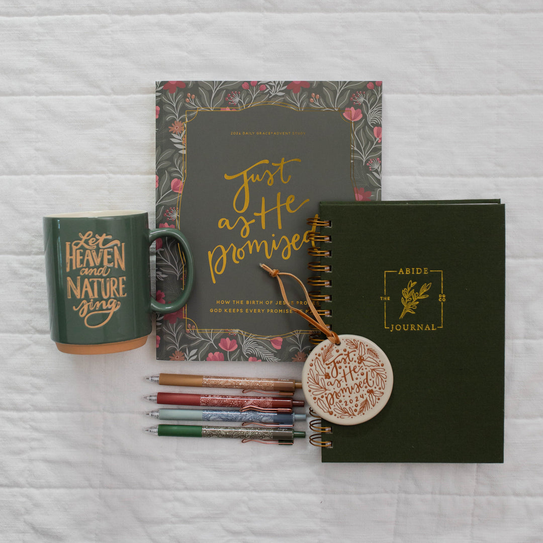 Advent bundle with bible study, mug, ornament, journal and pens for Christian women