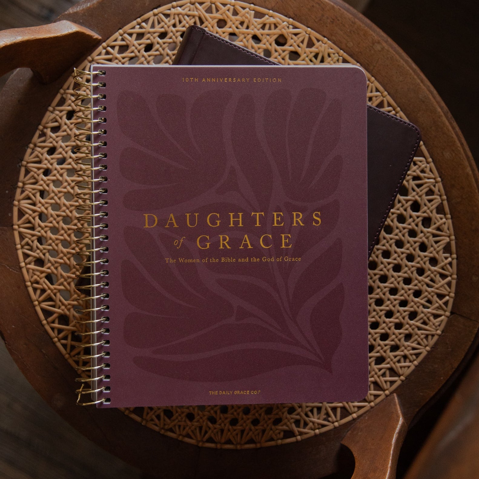 Purple Bible Study titled 'Daughters of Grace' on a wooden chair