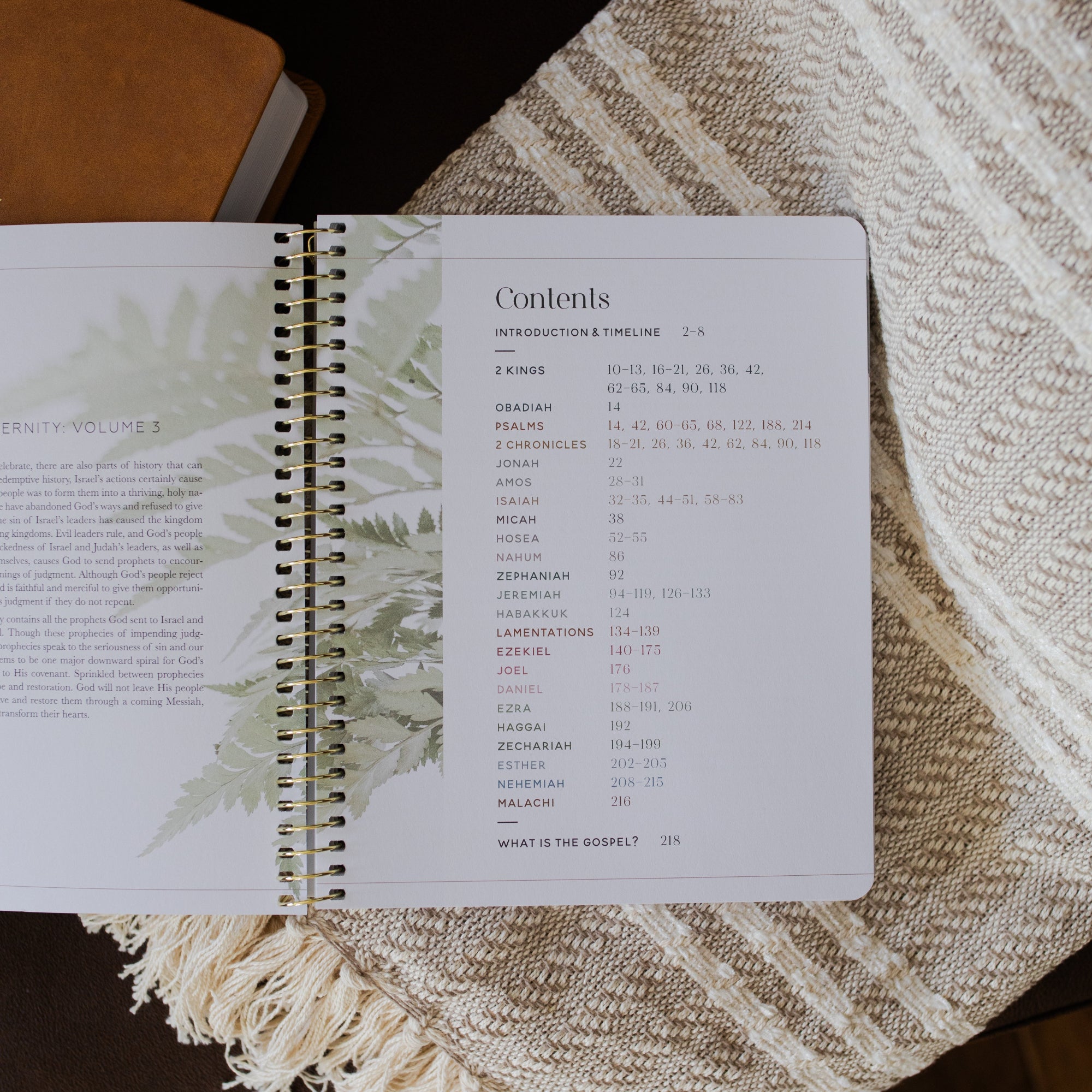 Eden to Eternity Spiral opened to the content section on a textured blanket