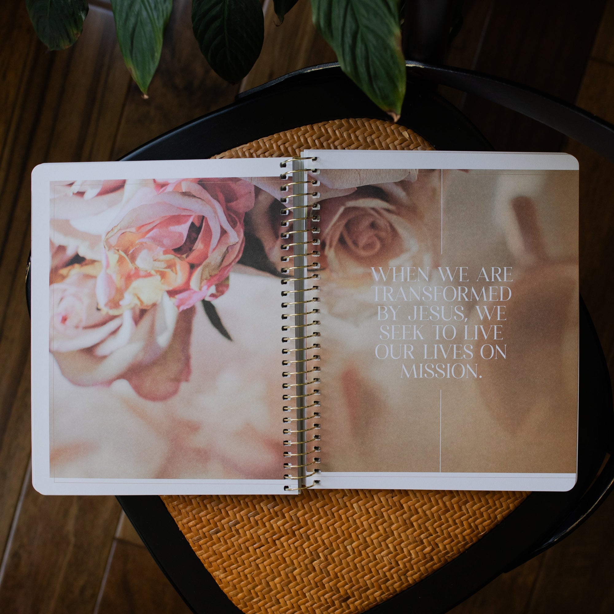 Eden to Eternity Volume 4 opened to When we are transformed by Jesus, we seek to live our lives on mission picture on a woven chair