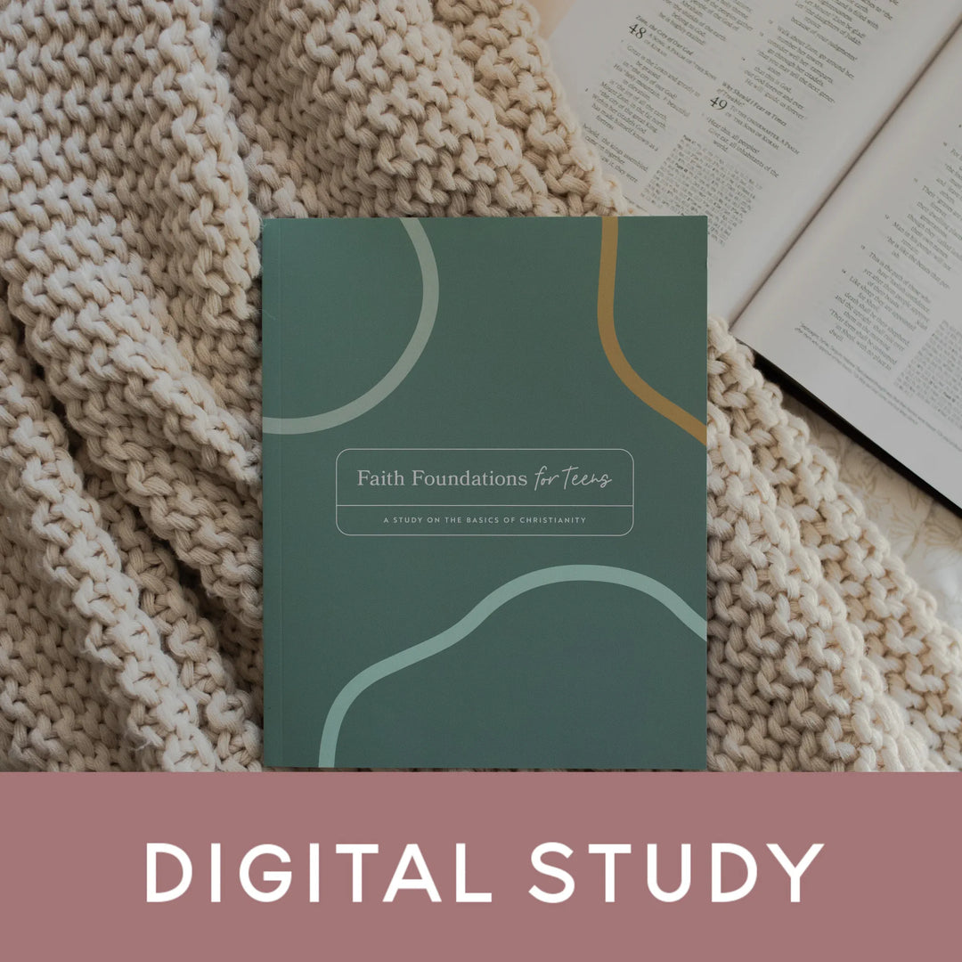 Faith Foundations for Teens study on a knitted blanket on an open bible