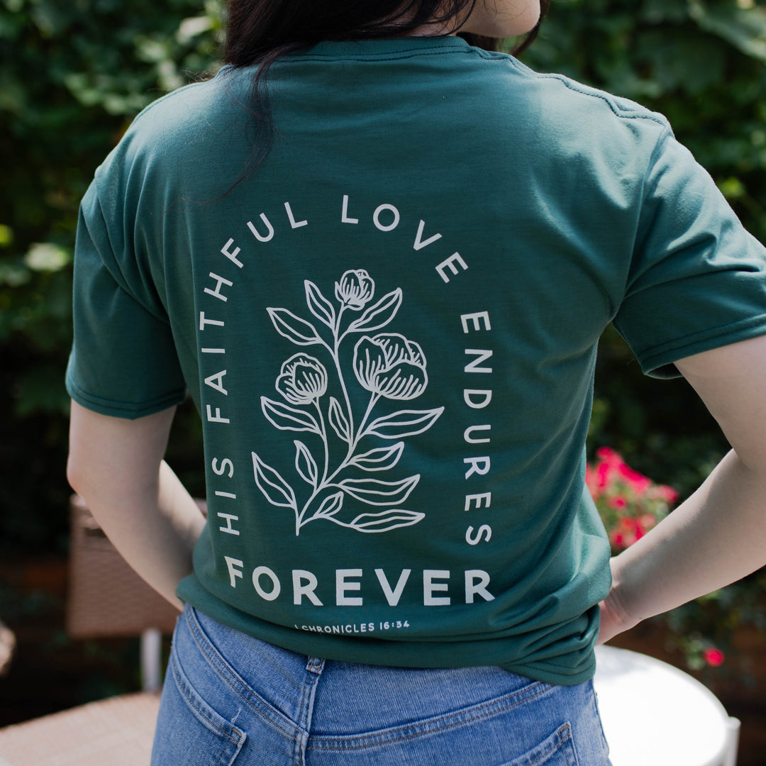 woman wearing faithful love t shirt