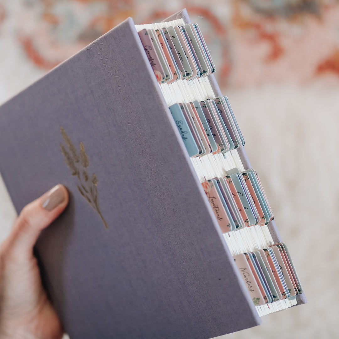 Purple Bible with floral Bible tabs