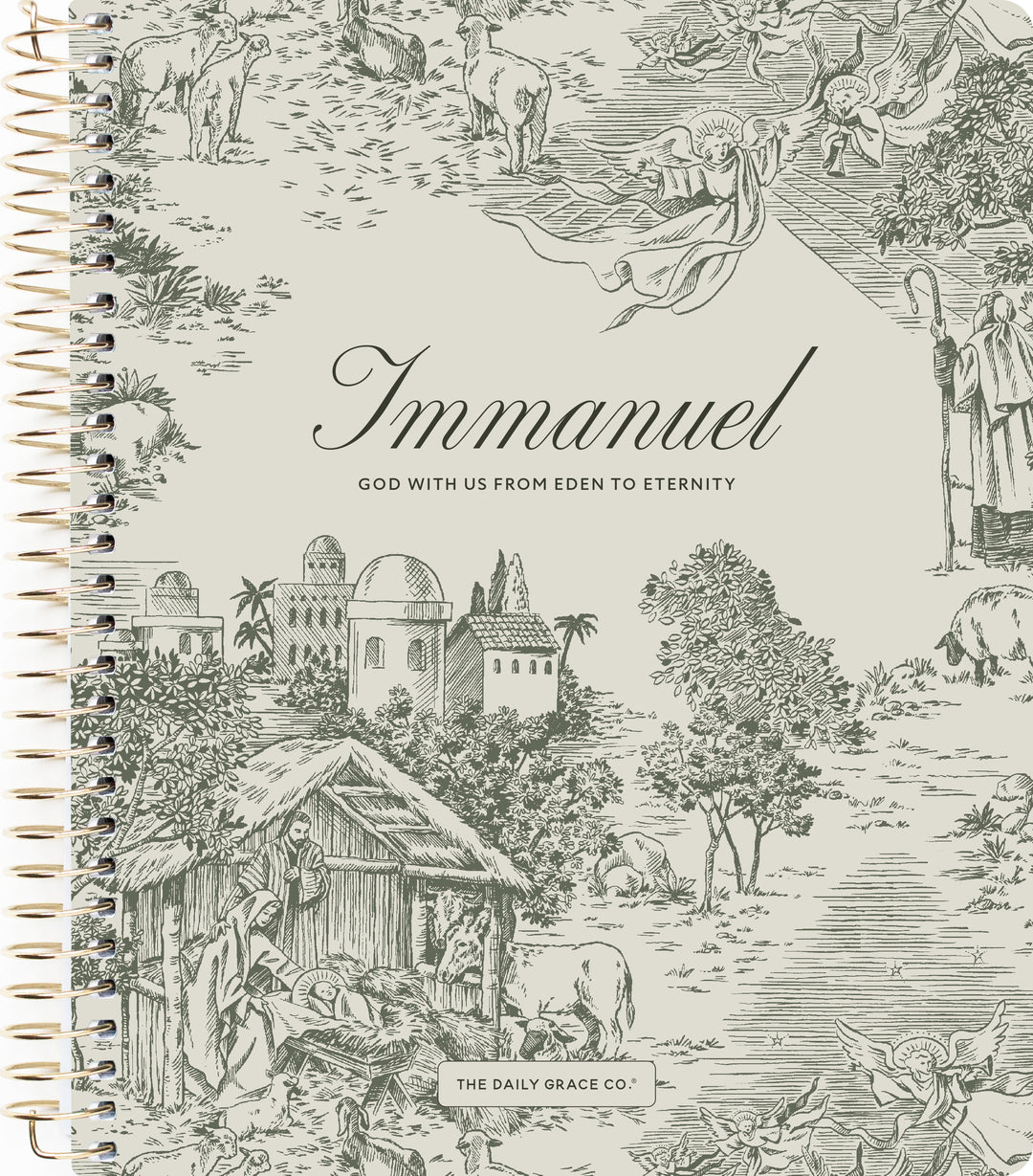 Spiral Bible study with the words Immanuel on it with designs of Bethlehem