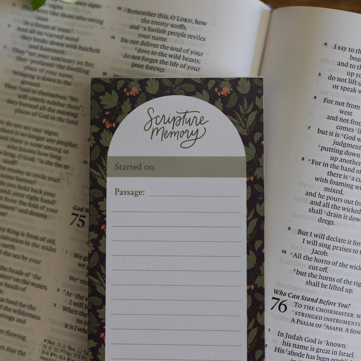 Up close look of passage section in the Scripture Memory Notepad