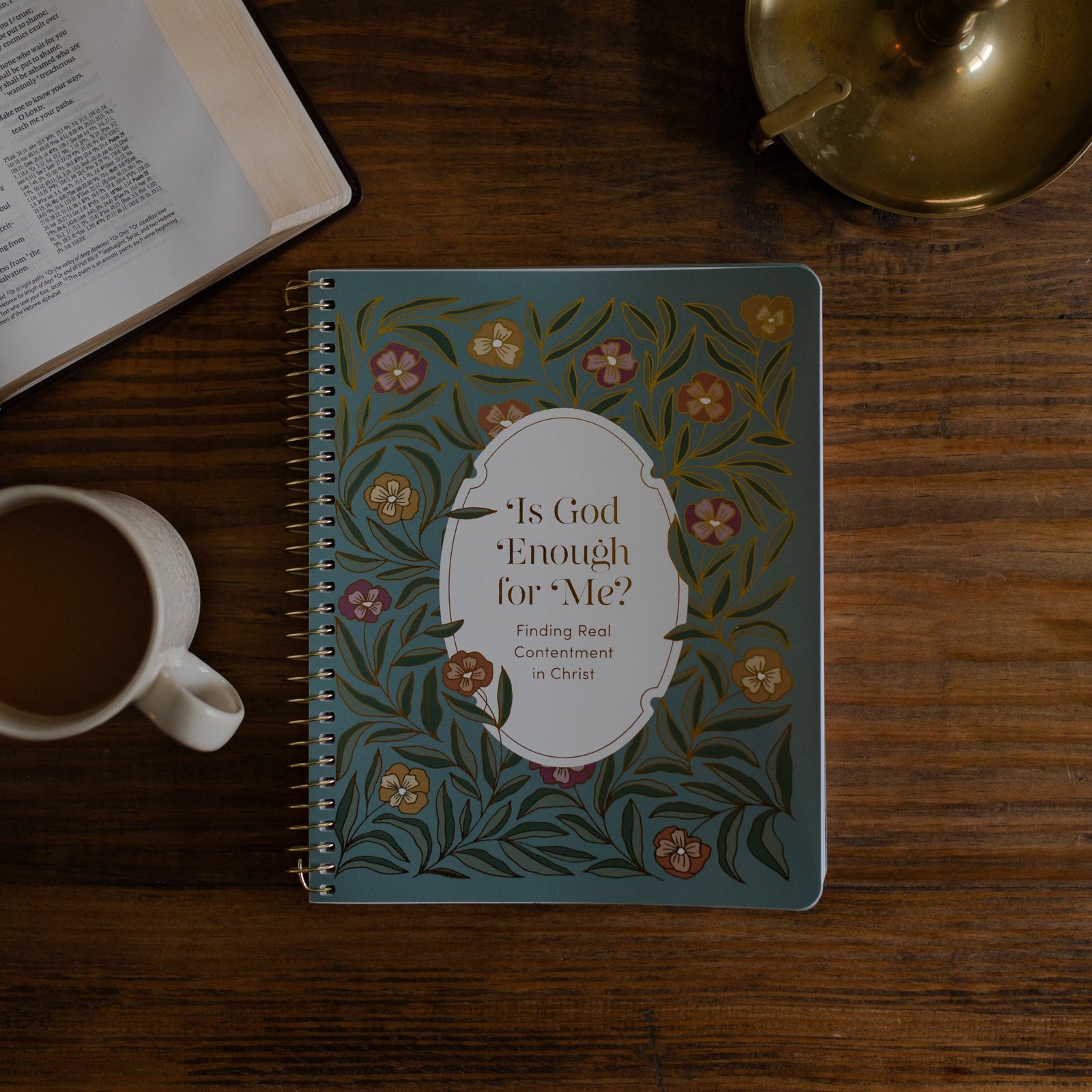 Is God Enough for me cover page bible study for women on contentment laying on table with coffee and a bible