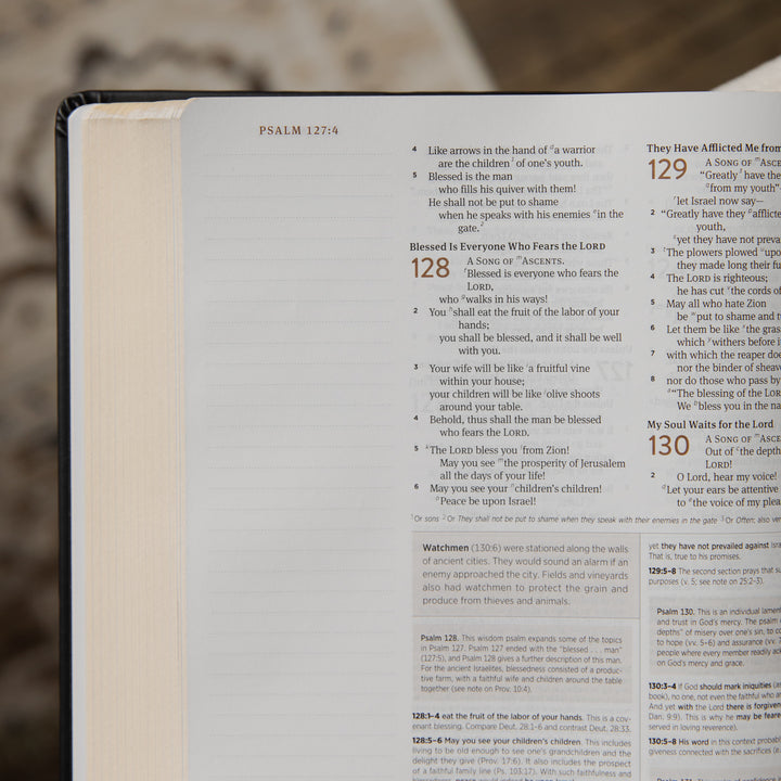 Open bible with visible text on a blurred background