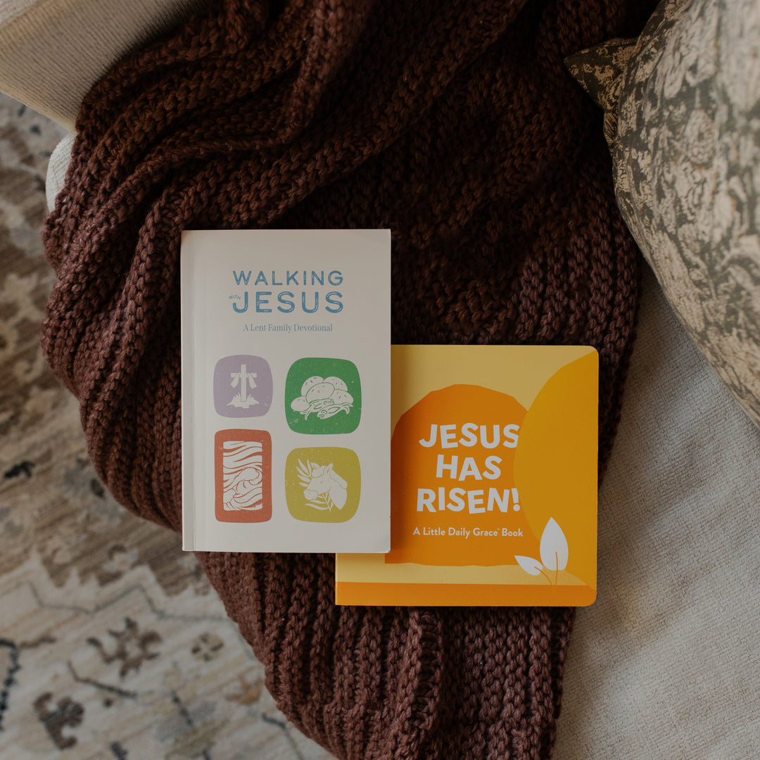 The Lent Family Bundle on a brown knitted blanket on a couch