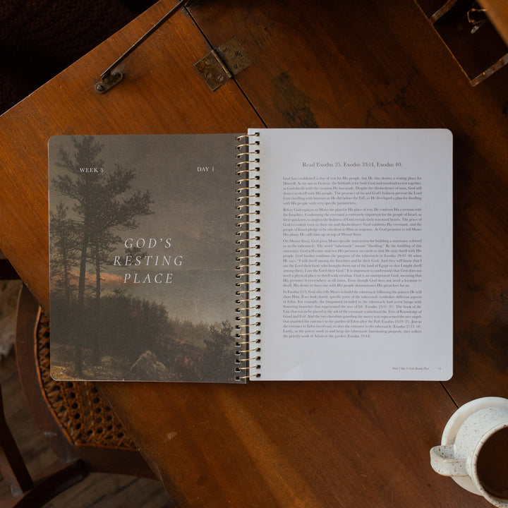 Made for Him Spiral study opened to the week 3 intro page on a wooden table