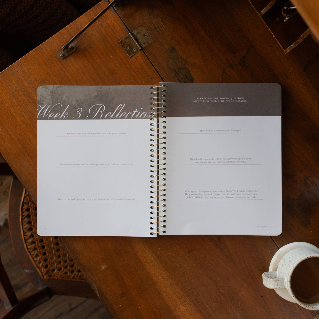 Made for Him Spiral study opened to the week 3 reflection page on a wooden table