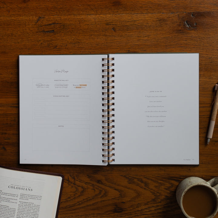 Mark It Up Journal opened to the verse map page for john 13 next to a pen