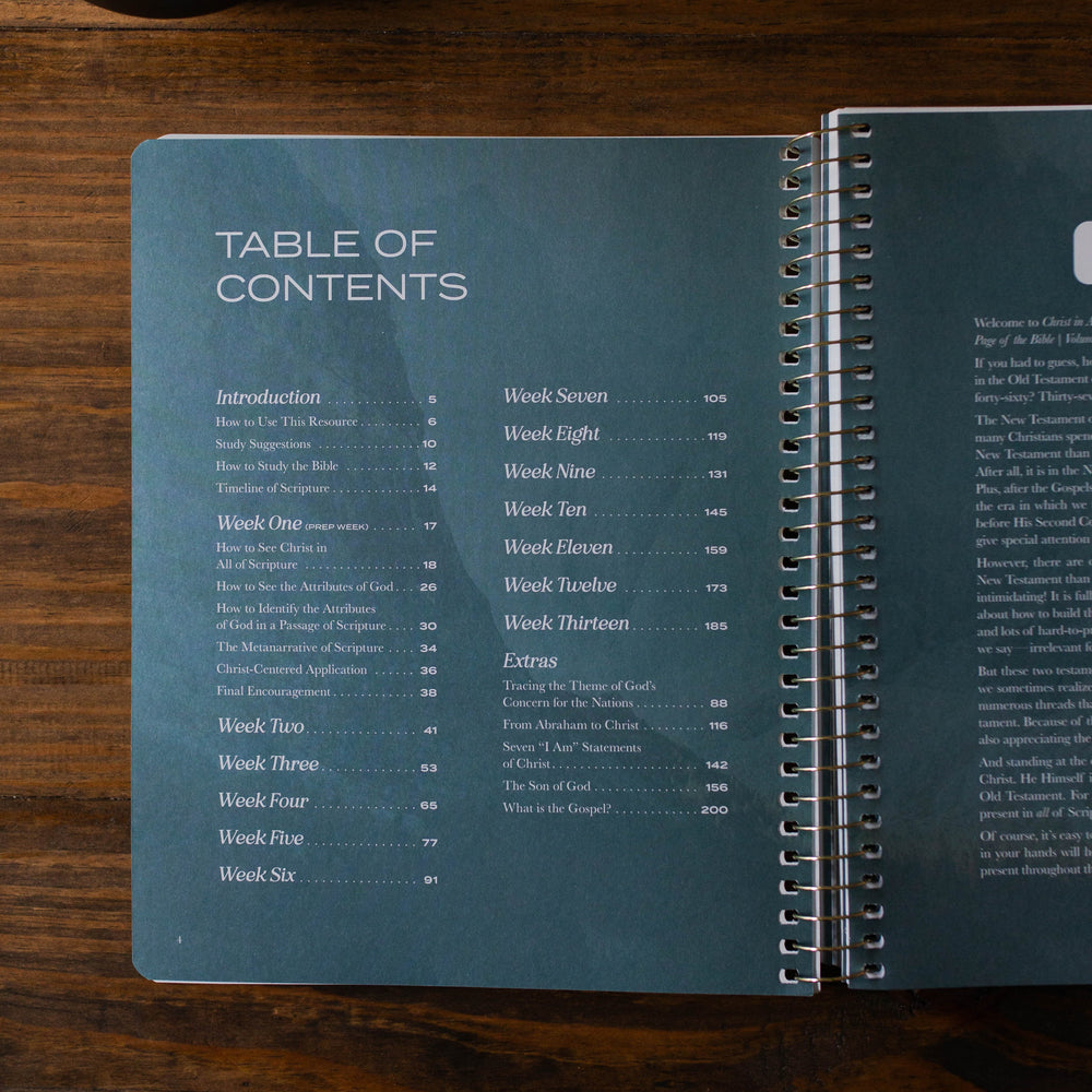 Table of contents for volume 1 of men's Christian Bible study Christ in All of scripture