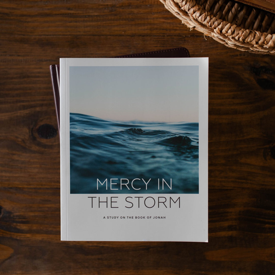 Cover of Mercy in the Storm study laying on a desk