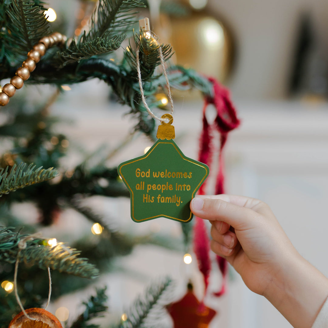 More Than a Manger Green Star ornament on Christmas tree