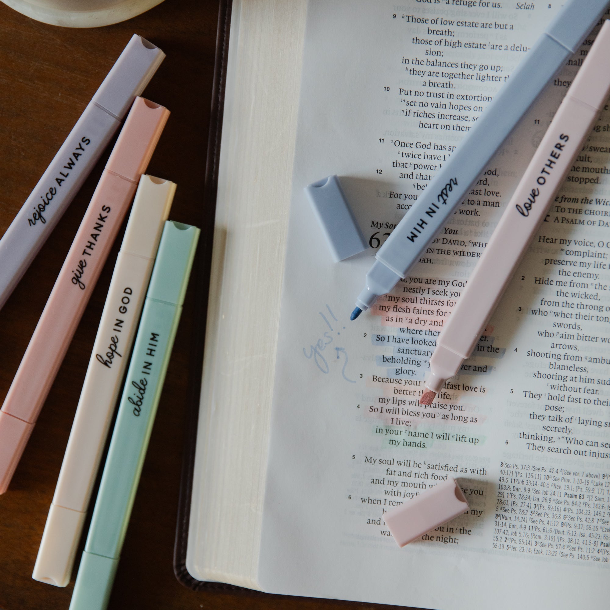 Colorful highlighters on an open book
