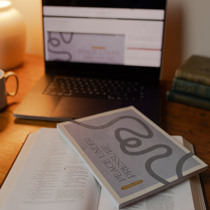 Peace under pressure loaded on a laptop with the Peace under Pressure study on an open bible