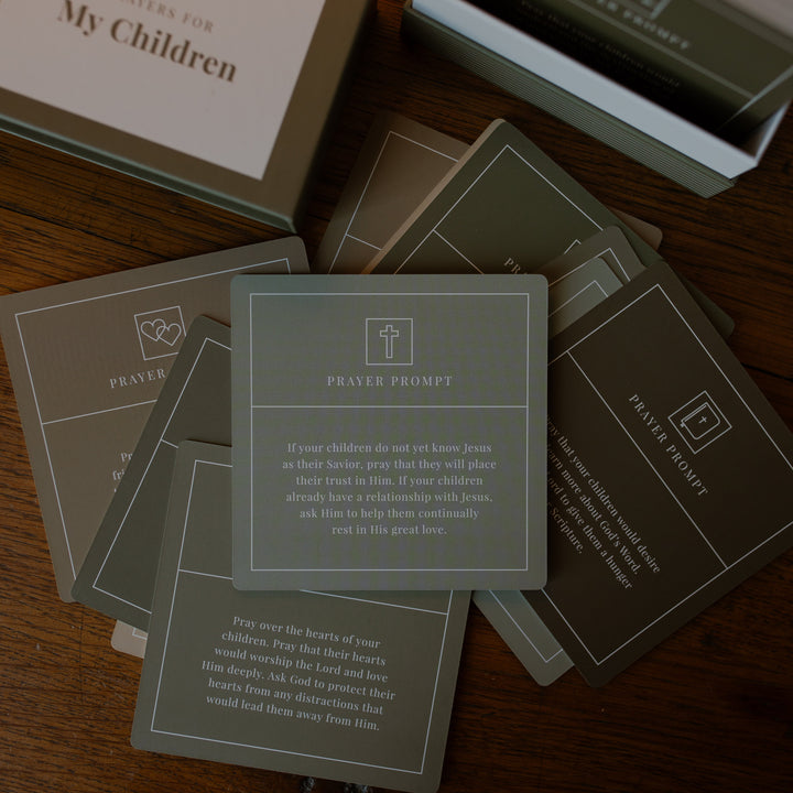Multiple Verse card of prayers for children stacked on top of one another