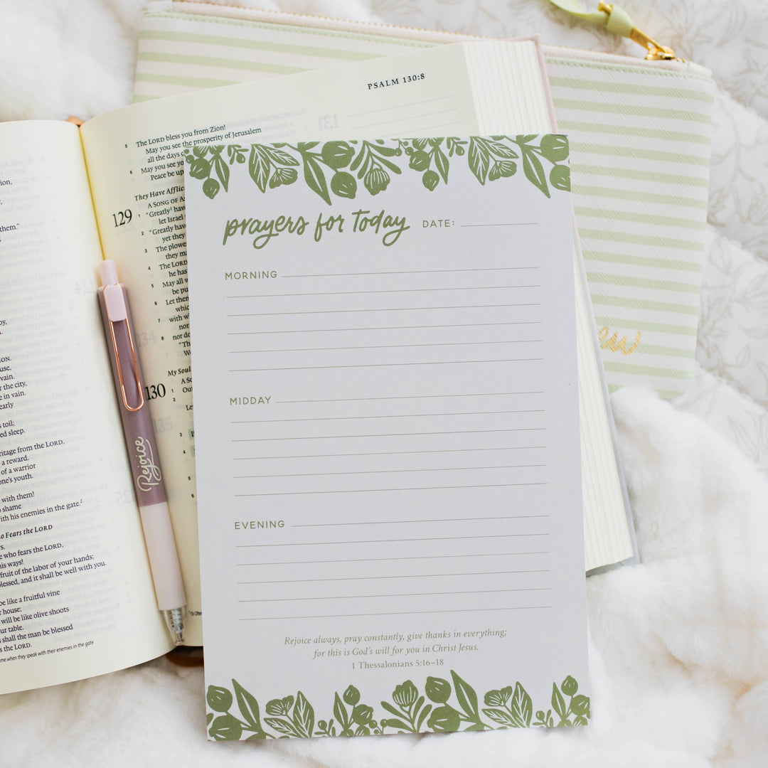 Notepad with green florals with prayers for today