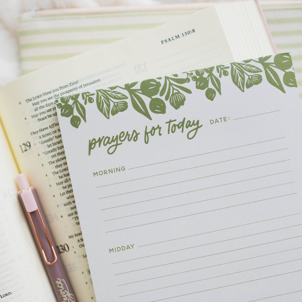 Notepad with green florals with prayers for today