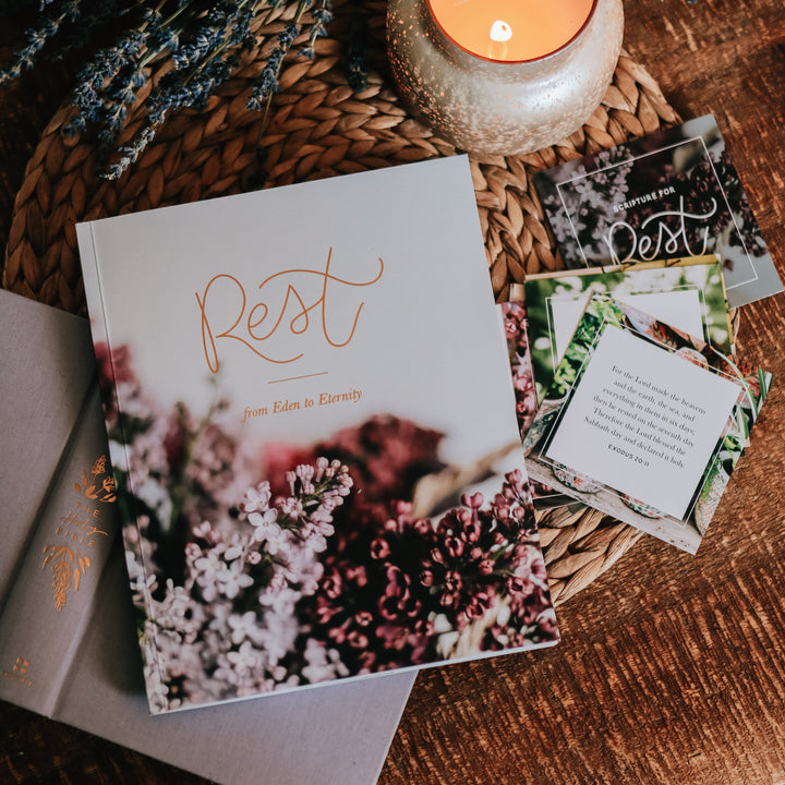 rest Bible study on wood table.
