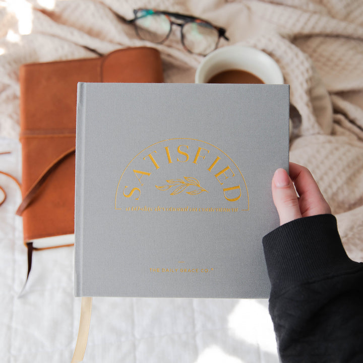 Satisfied: A 60-Day Devotional - Linen cover coffee table book