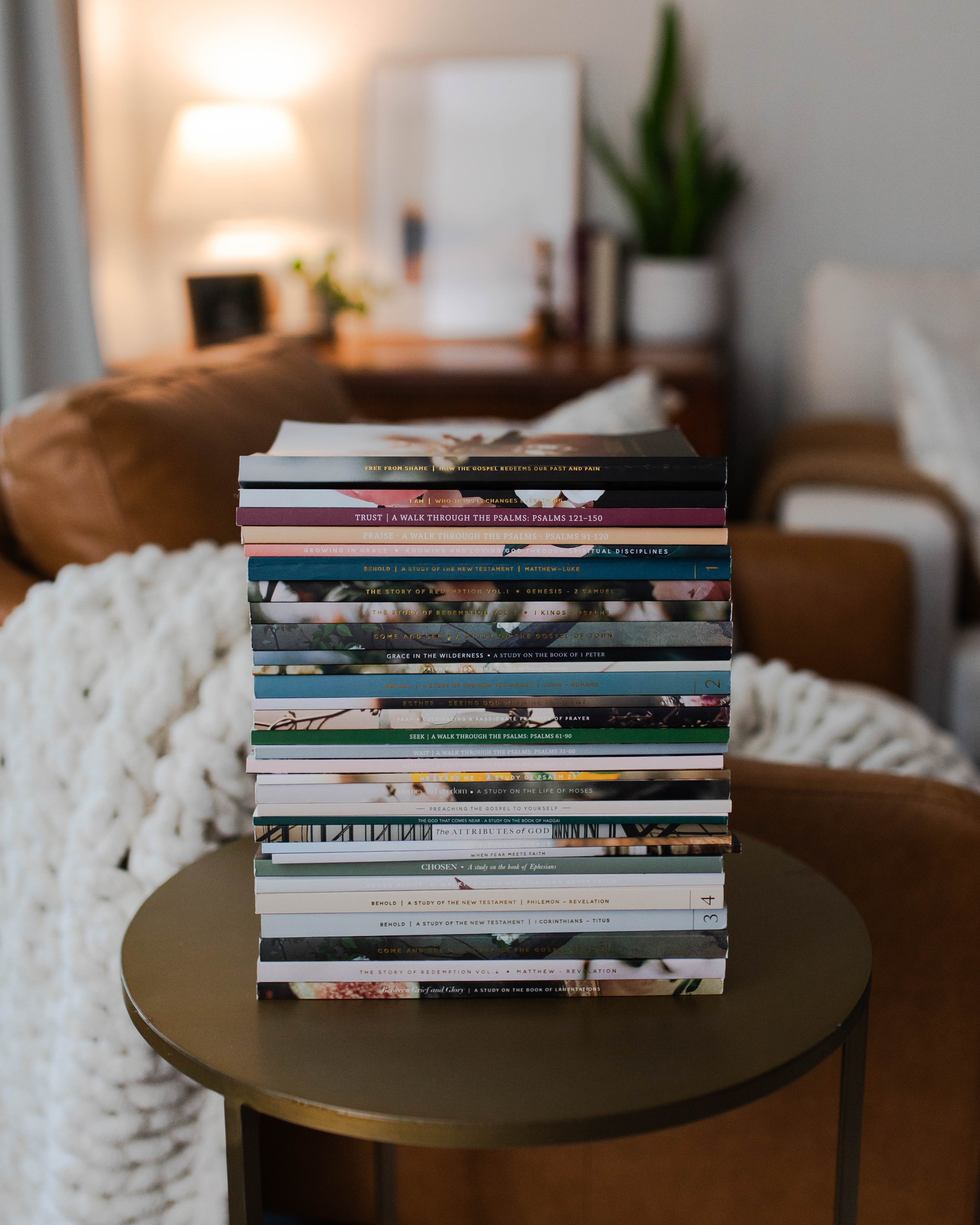 Women's Bible studies stack on table