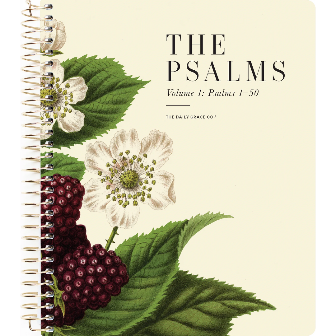 Book cover of 'The Psalms' with floral illustrations and a spiral binding.